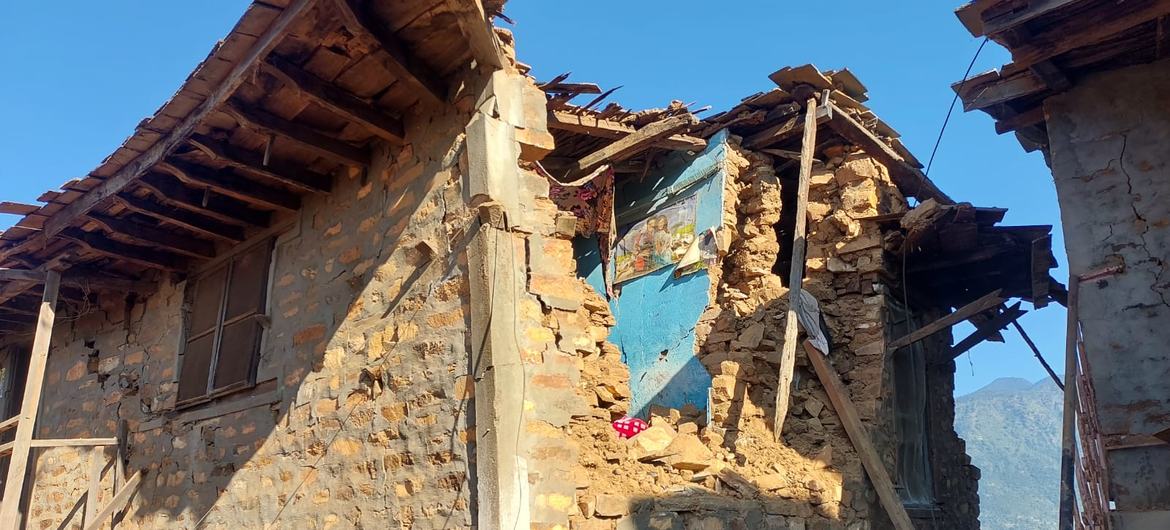 A house damaged by the 6.4 magnitude earthquake that struck western Nepal on November 3